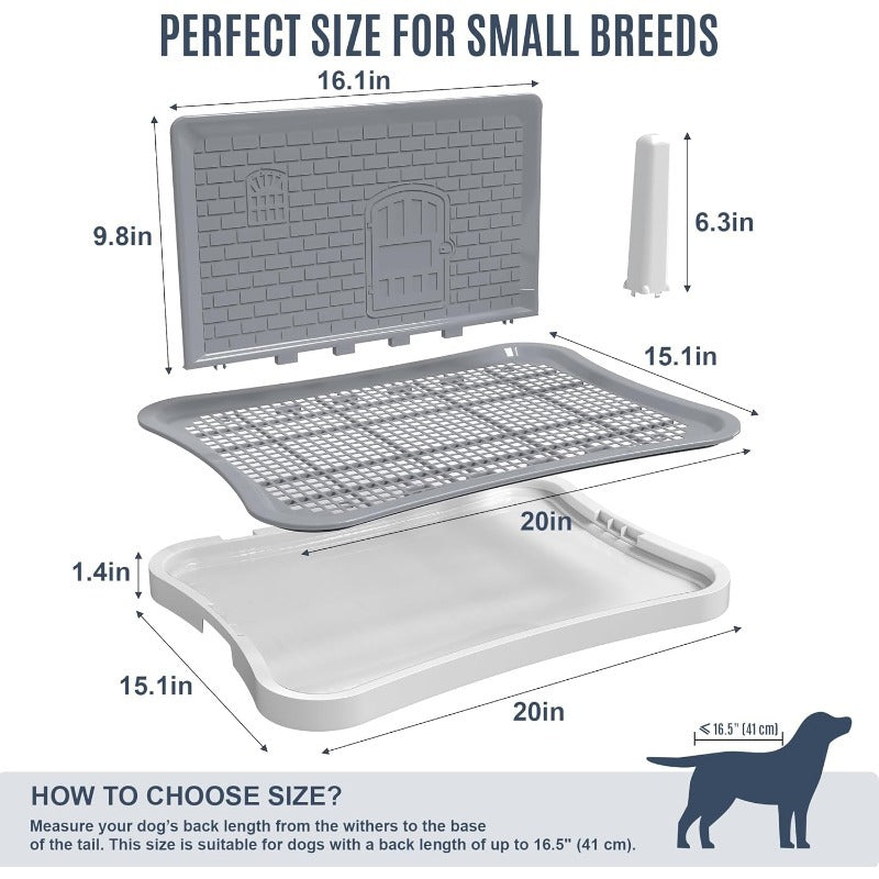 Dog Potty with Central Post, 20.1 x 15.4 Inch Indoor Puppy Training Tray with Removable Splash Wall, Mesh Surface and Non-Slip Feet