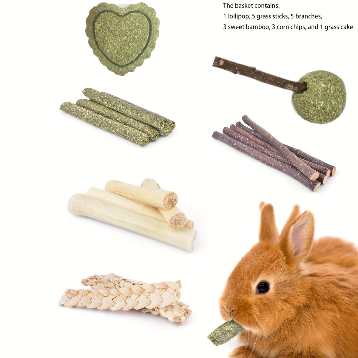 Rabbit Chew Toys Basket for Bunnies and Hamsters, Assorted Chewable Small Pet Enrichment Toys in Classic Style for Supervised Indoor Play