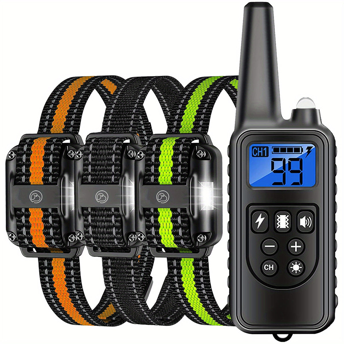 Dog Training Collar Set for 2 or 3 Dogs, Black USB Rechargeable Remote with LED Light, Beep, Vibration and Static Modes for Supervised Sessions