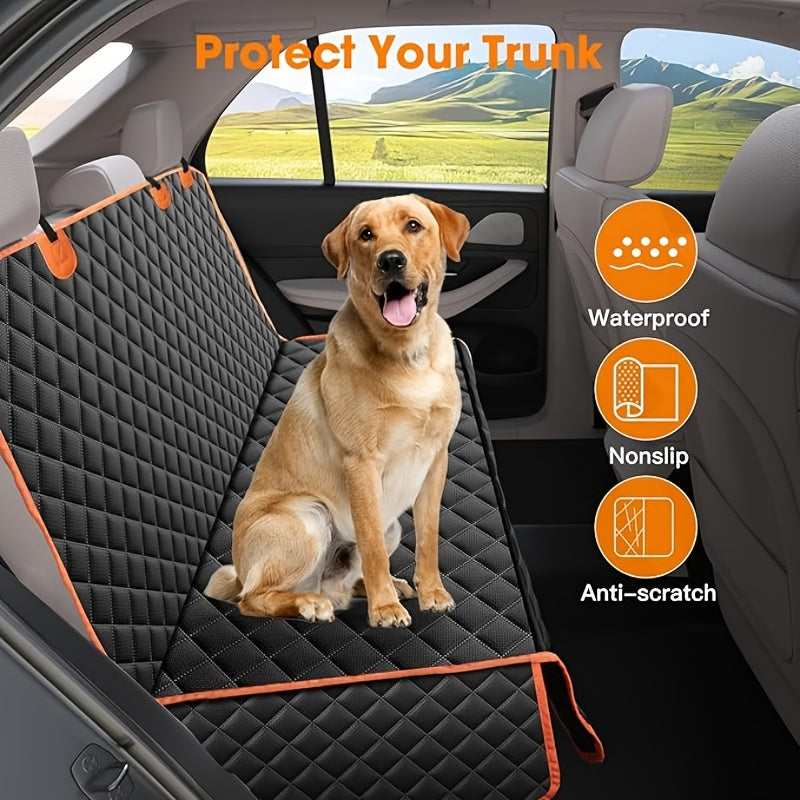 Rear Seat Cover for Dogs, Anti-Slip Dog Car Seat Protector in Black with Black or Orange Edge for Everyday Drives and Pet Travel