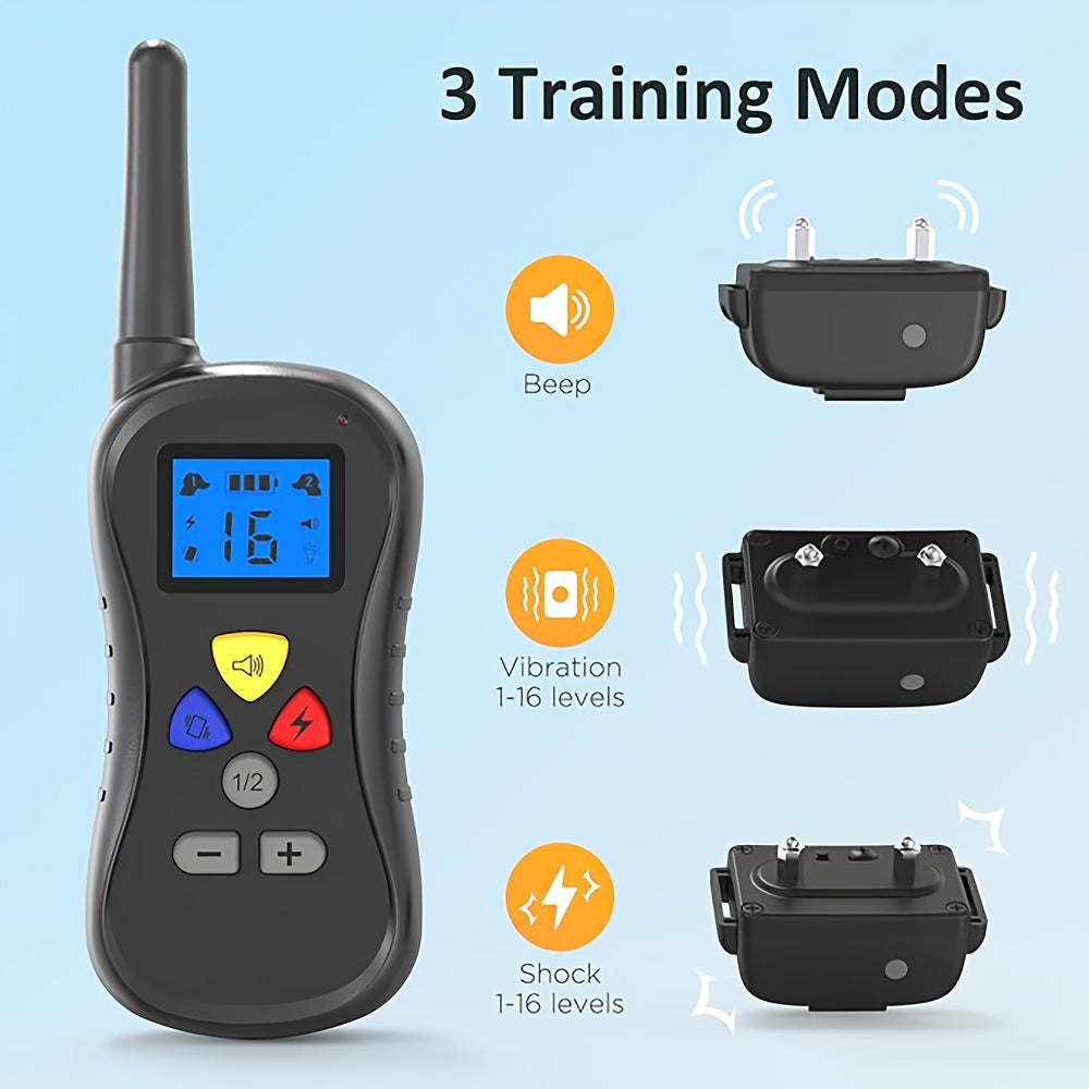 Dog Training Collar 1350ft with Digital Remote, Adjustable Black Strap, Beep, Vibration and Static Modes for Supervised Single-Dog Sessions
