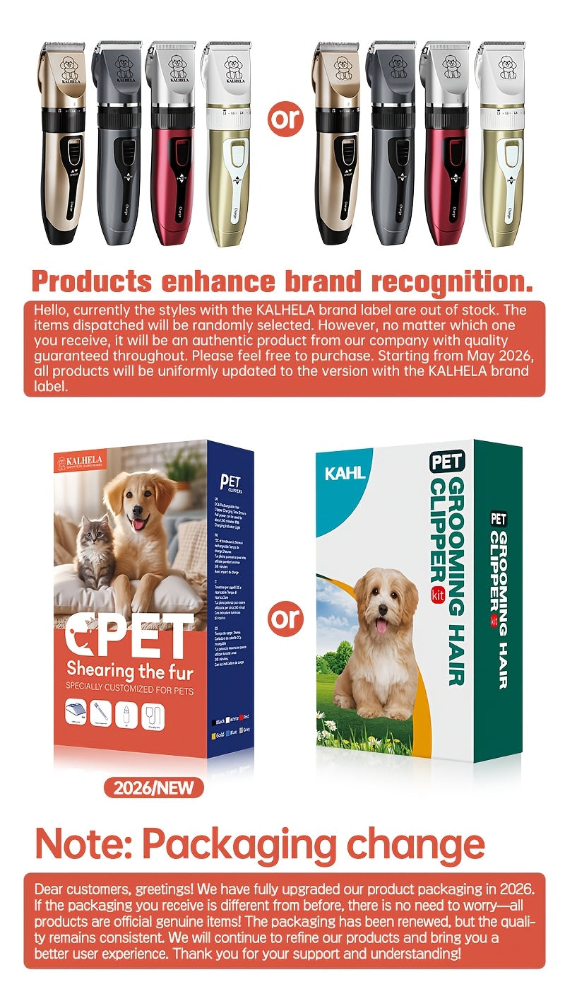 Electric Pet Clippers for Dogs and Cats, Rechargeable Low-Noise Hair Trimmer for At-Home Grooming with Three Gold Grooming Set Options
