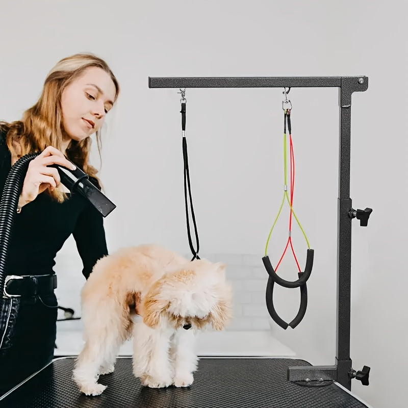 Dog Grooming Table Arm, Black Foldable Pet Grooming Stand with Adjustable Table Clamp and Restraint Loops for Small and Medium Dogs, Table Not Included