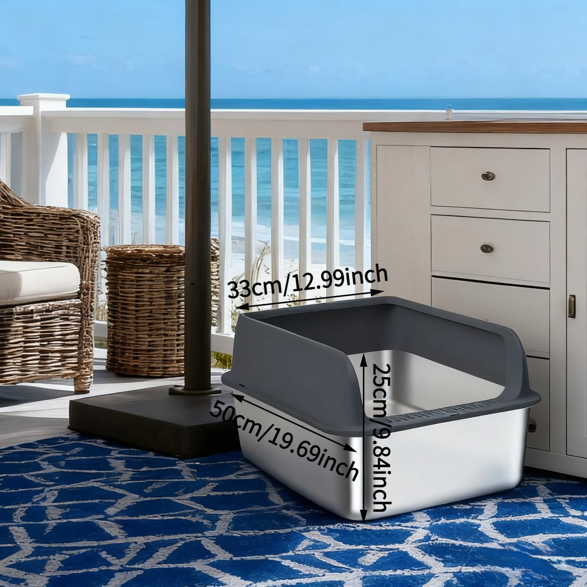 High-Sided Stainless Steel Cat Litter Box with Snap-Lock Design, Easy-Clean Metal Litter Tray for Indoor Cats, Black and Gray Options