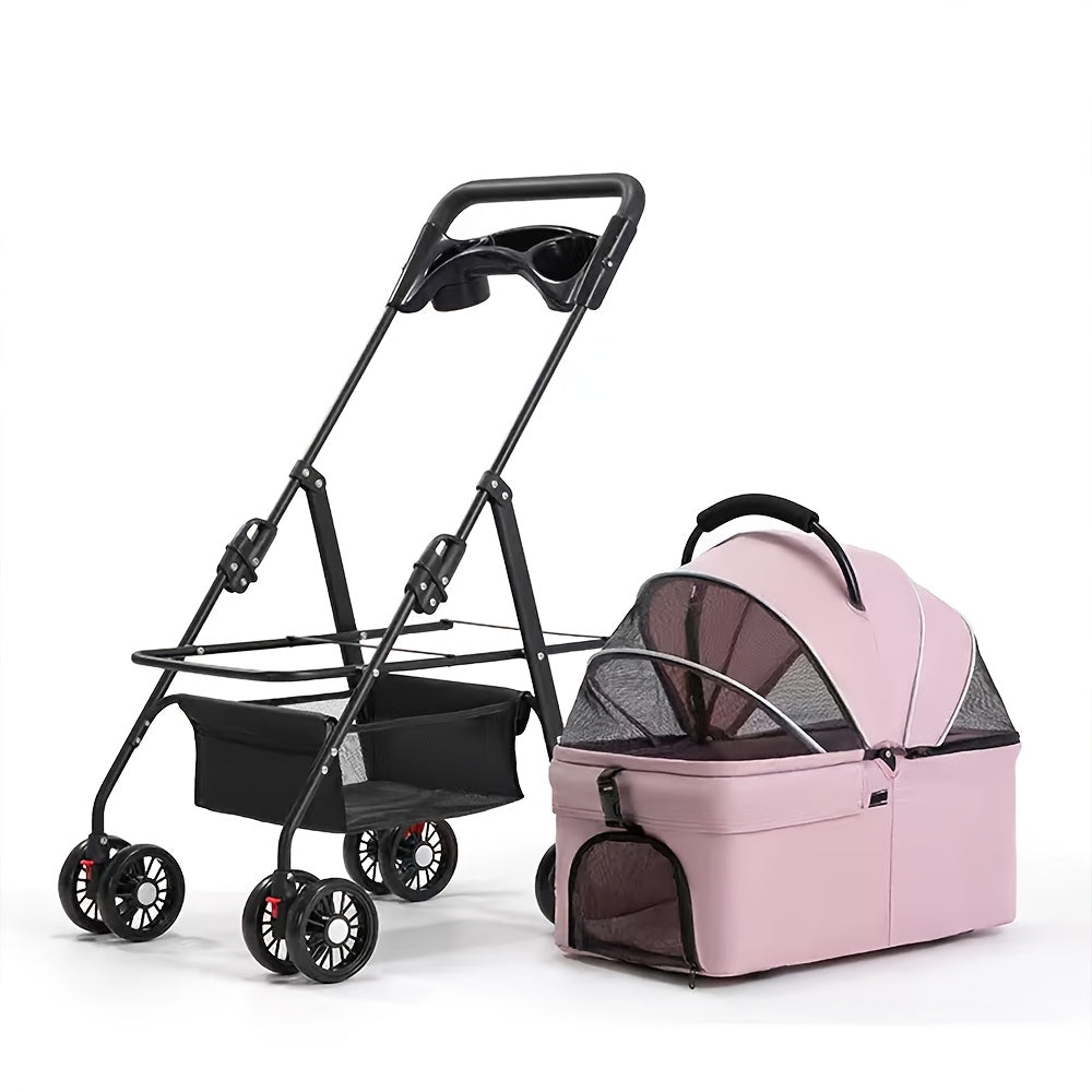 Pet Stroller with Detachable Carrier for Small and Medium Dogs and Cats, 3-in-1 Travel Pushchair for Everyday Outings in Grey, Black or Pink
