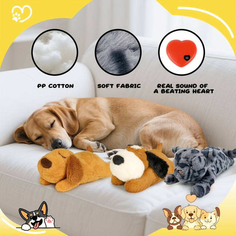 Heartbeat Puppy Toy, Soft Plush Cuddle Companion for Dogs and Kittens, Dog, Cat and Bear Styles with Single or Two-Piece Options, Batteries Not Included