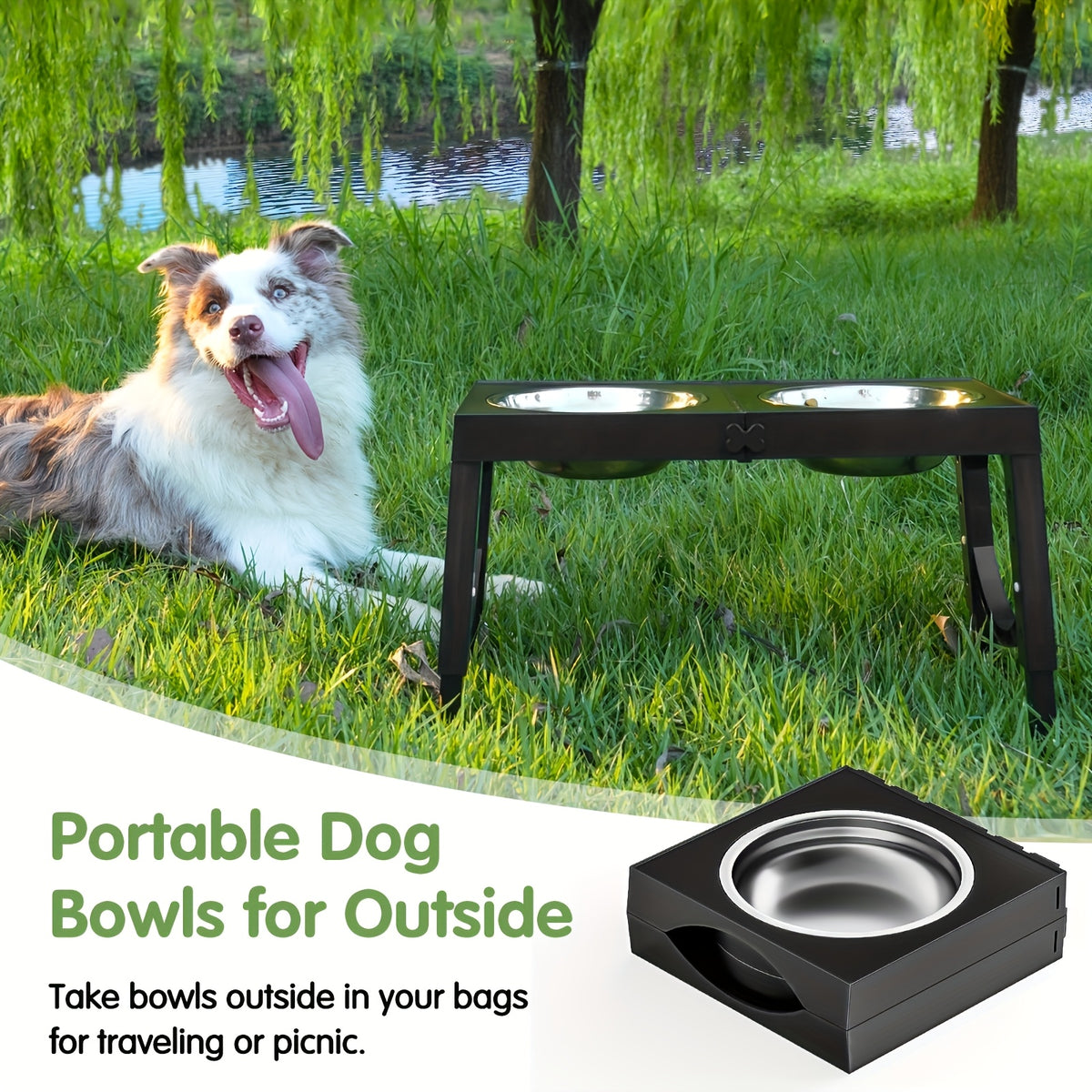 Elevated Dog Bowls Feeding Station with 9, 11, 12 and 14 Inch Adjustable Heights, Raised Food and Water Stand for Medium and Large Dogs