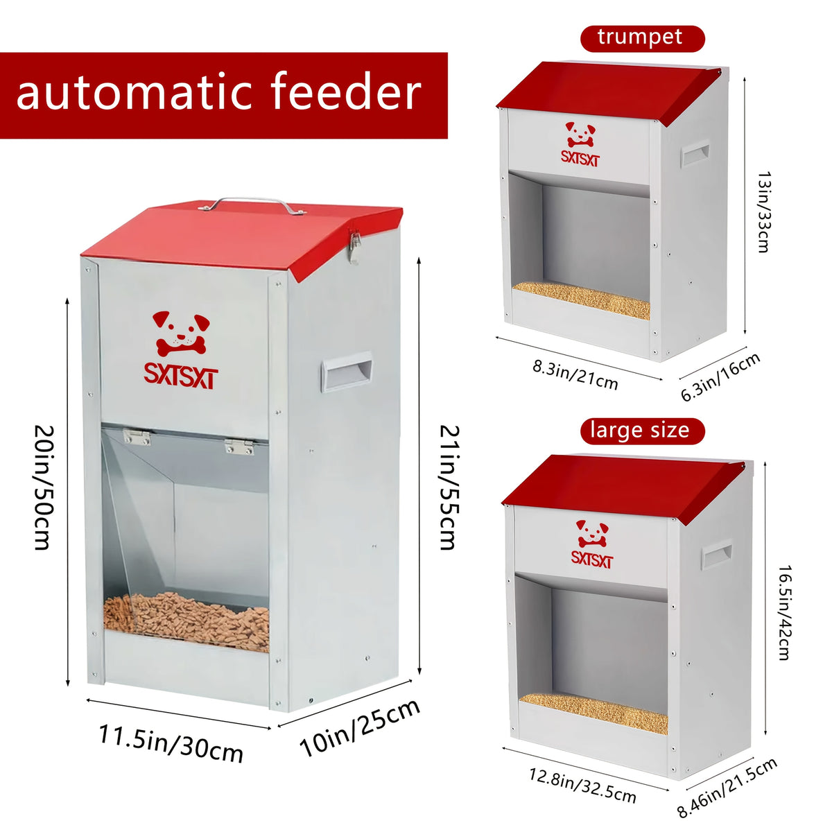 Outdoor Gravity Dog Feeder with Lift-Up Lid, No-Assembly Dry Food Dispenser in Small Puppy and Cat or Medium Dog Capacity Options