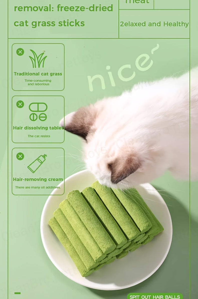 Cat Grass Chew Sticks, Freeze-Dried Edible Cat Snacks in 15 or 30 Piece Packs for Supervised Chewing, Treat Time and Cat Owner Gift Baskets