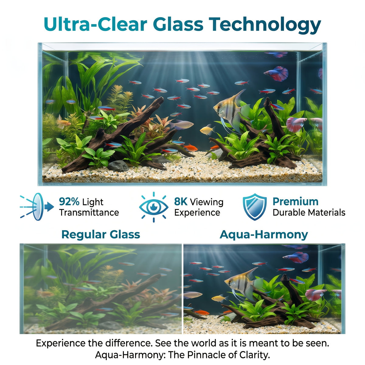 Rectangular Fish Tank with Lid and Plant Opening, Clear Aquarium Display in Large or M Model for Home, Office and Classroom Aquatic Decor