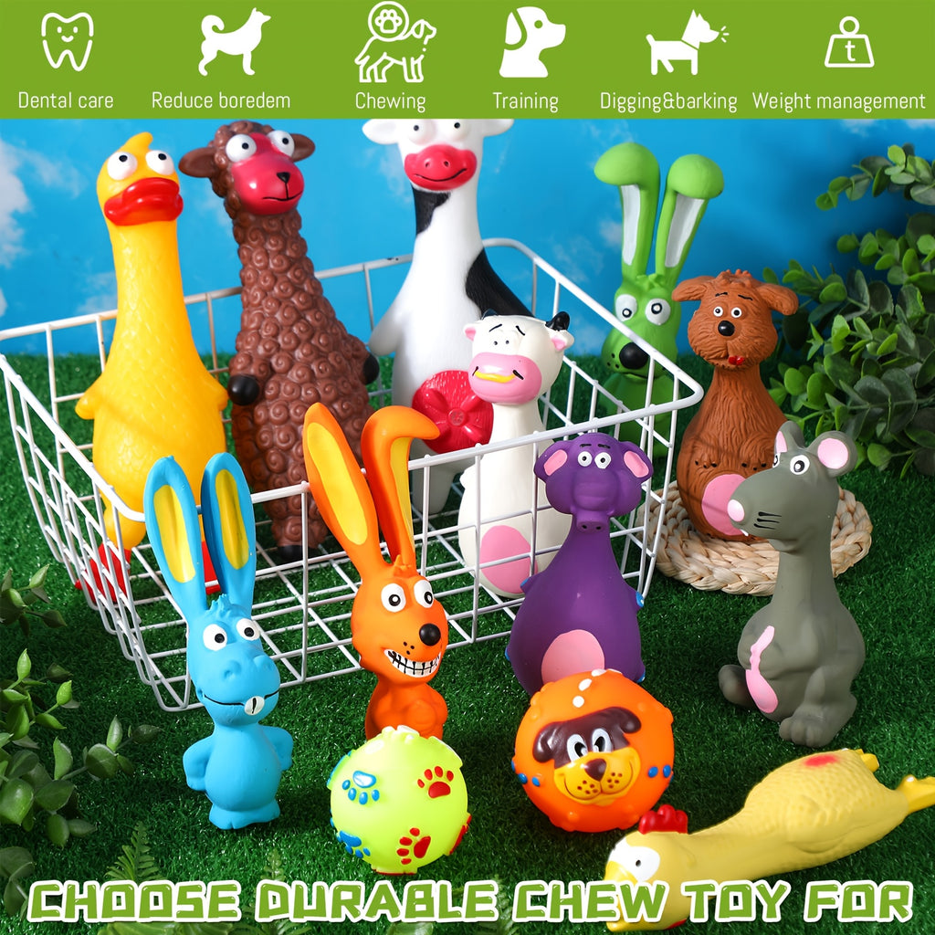 Squeaky Dog Toys 20 Pack, Soft Latex Assorted Animal and Ball Toy Set for Supervised Puppy Play, Interactive Fetch and Dog Lover Gifts