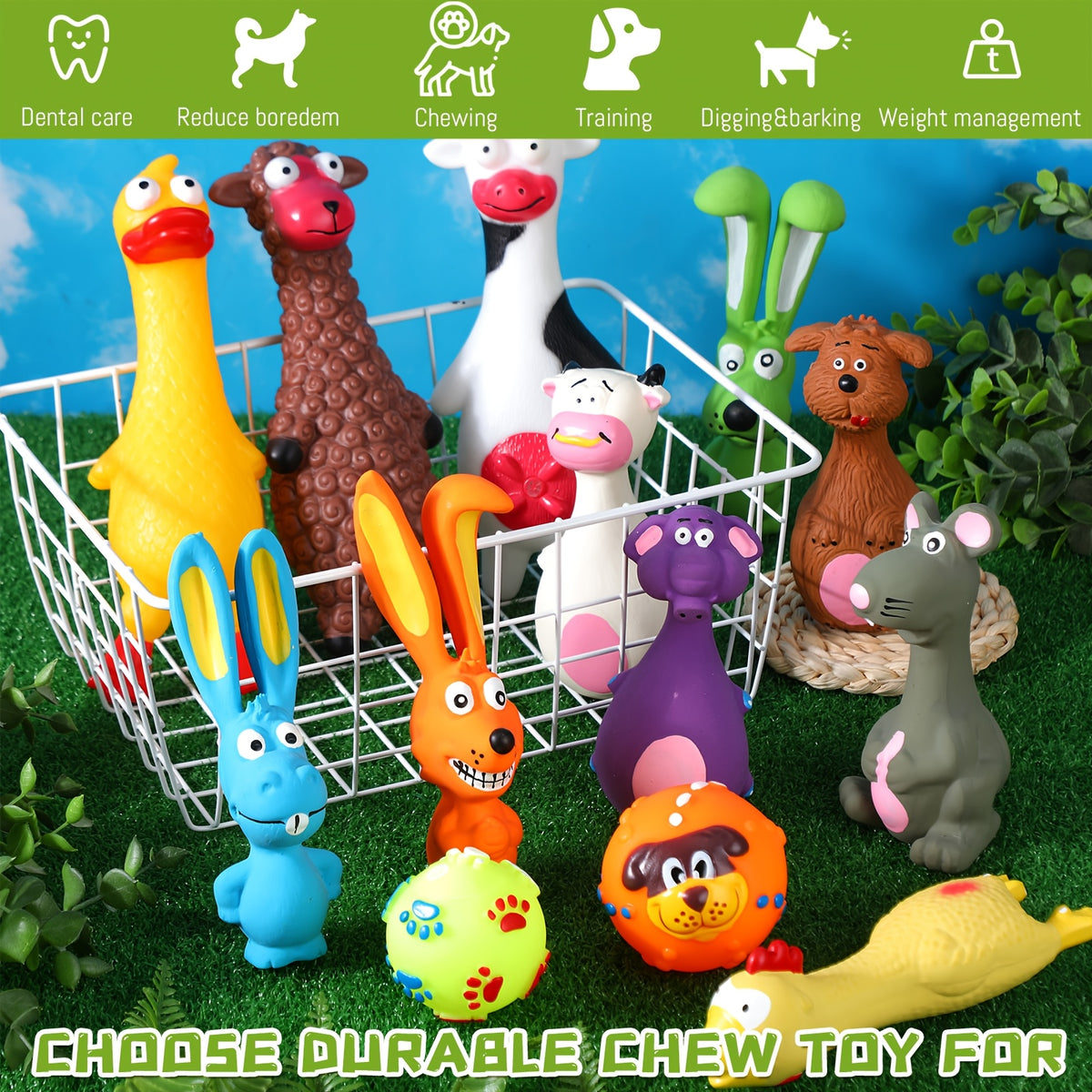 Squeaky Dog Toys 20 Pack, Soft Latex Assorted Animal and Ball Toy Set for Supervised Puppy Play, Interactive Fetch and Dog Lover Gifts
