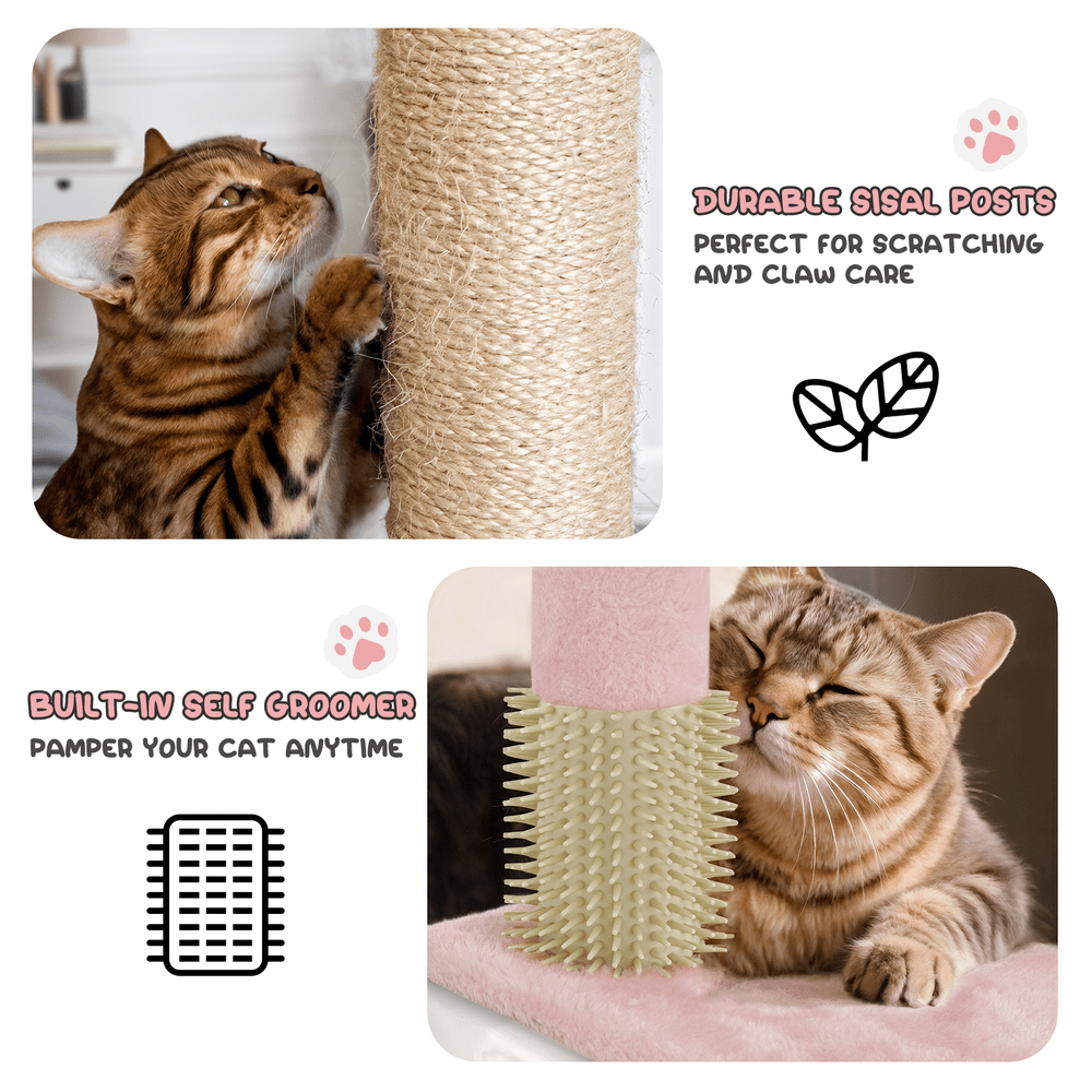 Compact Cat Tree 36 Inch with Hammock and Condo, Plush Indoor Cat Tower with Sisal Scratching Post, Scratching Board and Hanging Ball, Two Gray Colors