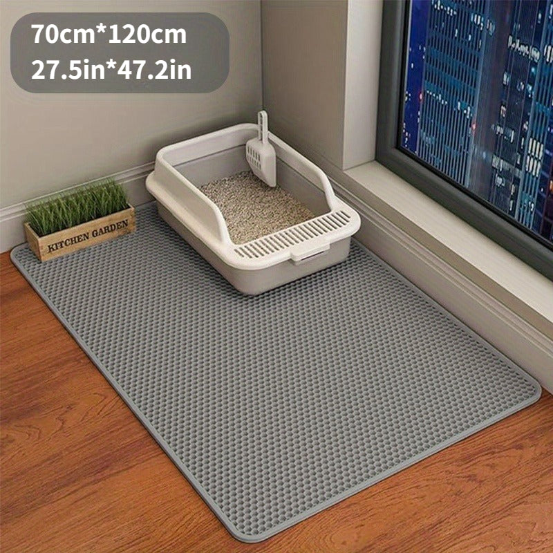 Extra Large Cat Litter Mat 47.2 x 27.5 Inches, Double-Layer Honeycomb Litter Catcher with Non-Slip Design for Indoor Cleanup, Purple Black or Grey