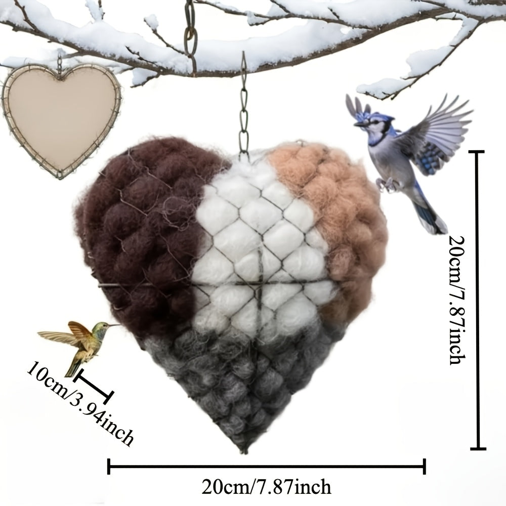 Heart-Shaped Hummingbird Nest, Handmade Fiber Bird Nest with 2 Bags of Nesting Materials, Finished Heart Garden Accent and Bird Lover Gift