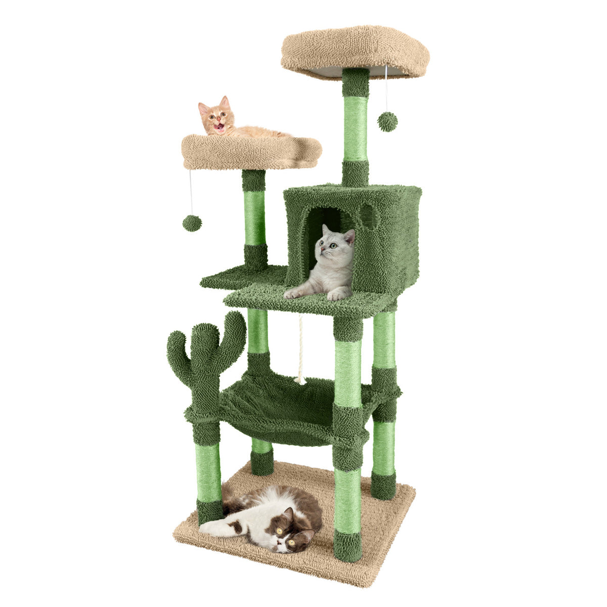 Cactus Cat Tower with Widened Perch and Scratching Posts, Multi-Level Indoor Cat Furniture in 37, 40, 58 or 70 Inch Size Options for Play and Rest