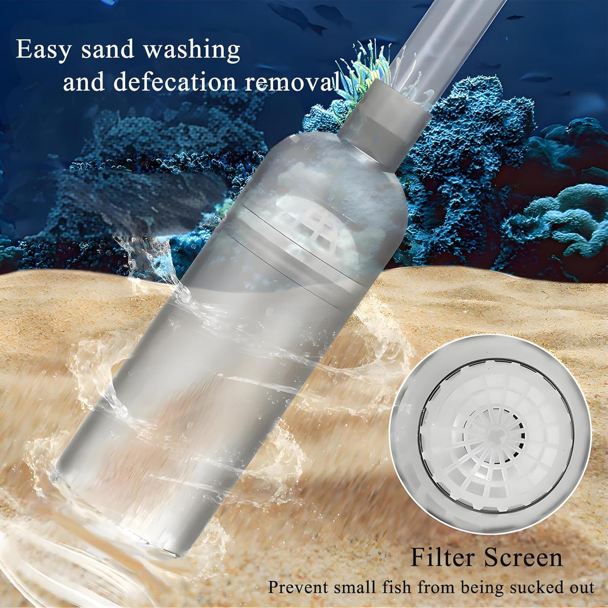 Manual Aquarium Gravel Cleaner, 66.93-Inch Gray Reinforced Siphon for Fish Tank Water Changes and Debris Removal, Freshwater and Saltwater Use