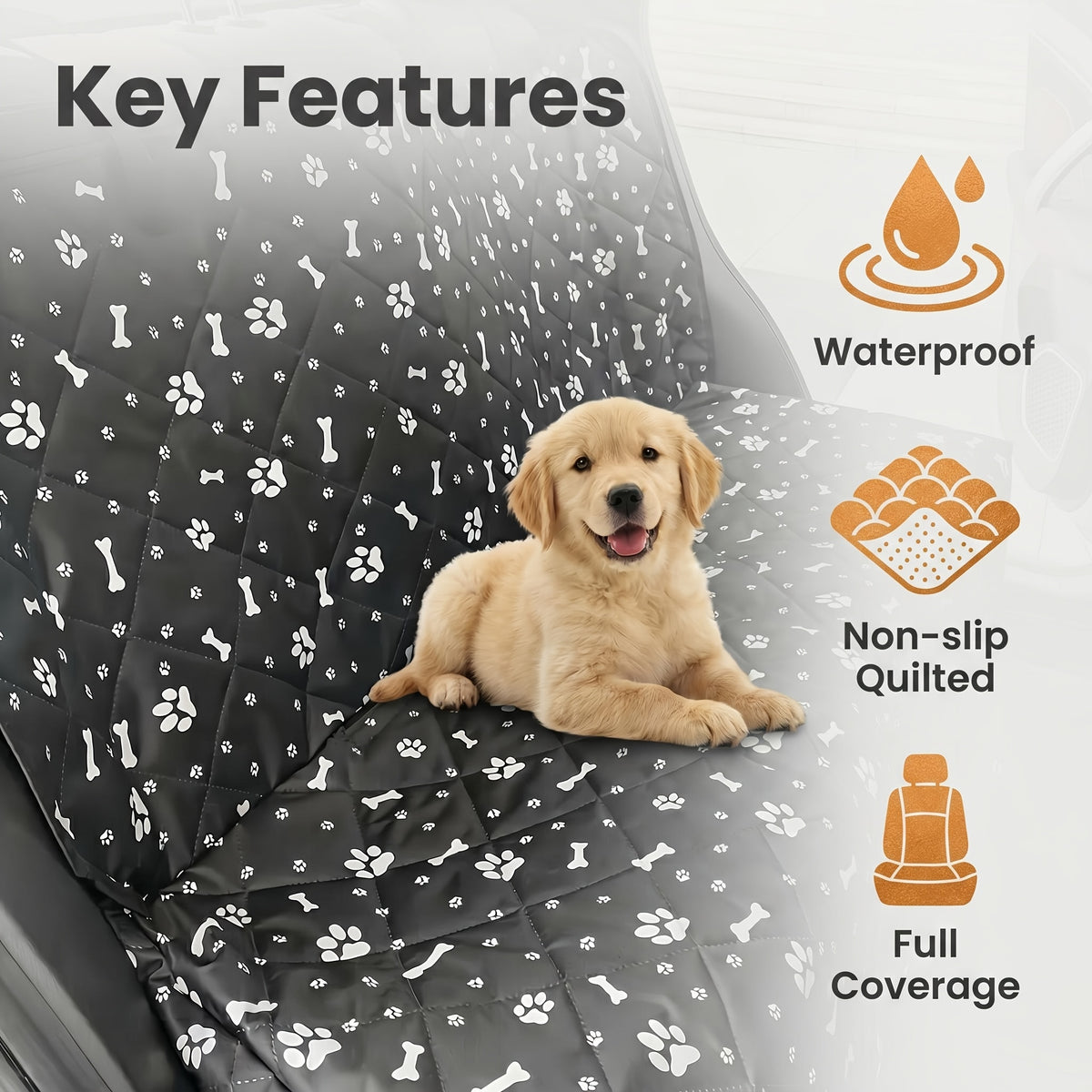 Washable Dog Car Seat Cover for Back Seats, Anti-Slip Scratch-Resistant Pet Fur and Mud Protector with Armrest Compatibility