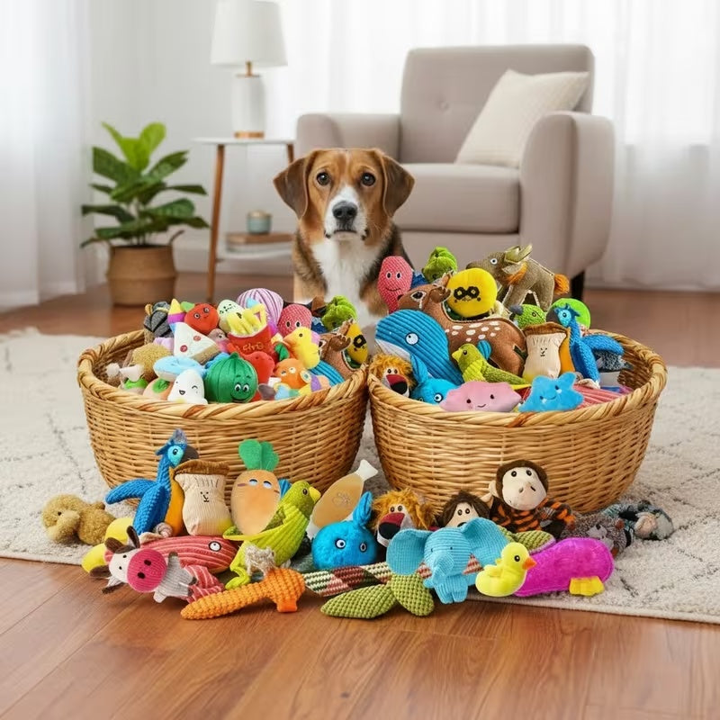 Dog Toy Assortment Box 20 Pieces, Random Chew and Squeaky Toy Mix for Small and Medium Dogs, Supervised Puppy Fetch and Tug Play
