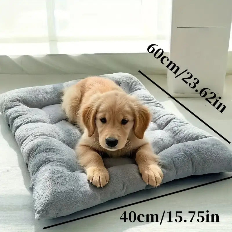 Bolster Dog Bed in Gray, Soft Rectangular Pet Sleeping Mat with Raised Edges and Non-Slip Base, Medium Style for Everyday Indoor Rest