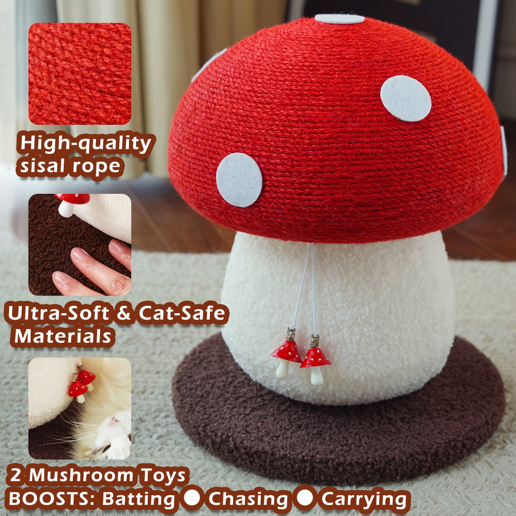 Mushroom Cat Scratching Post with Sisal Surface, Interactive Cat Scratcher Toy for Indoor Cats and Kittens, Everyday Scratch and Play