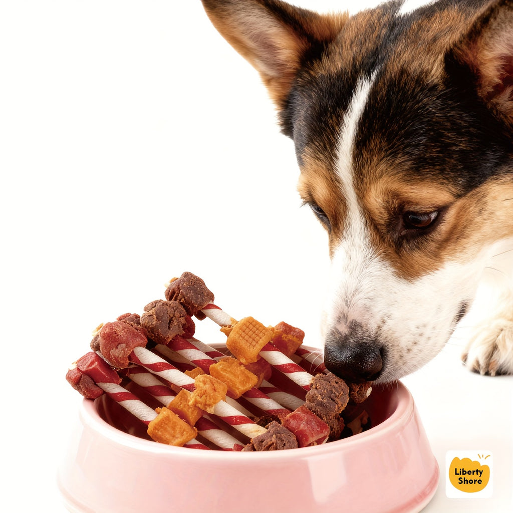 Triple Flavor Dog Treats with Chicken, Beef and Liver, Kabob Chew Snacks in 100g to 900g Options for Supervised Treat Time and Dog Gift Baskets