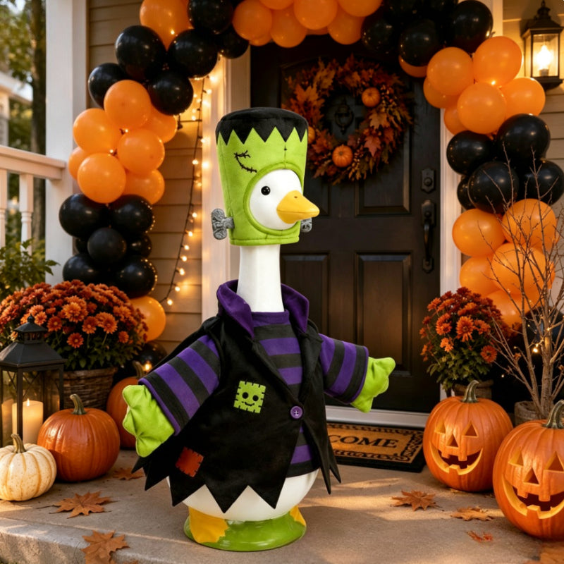 Porch Goose Monster Outfit for 23-Inch Statues, Halloween Costume with Wizard Hat and Cape for Seasonal Entryway and Lawn Goose Decor