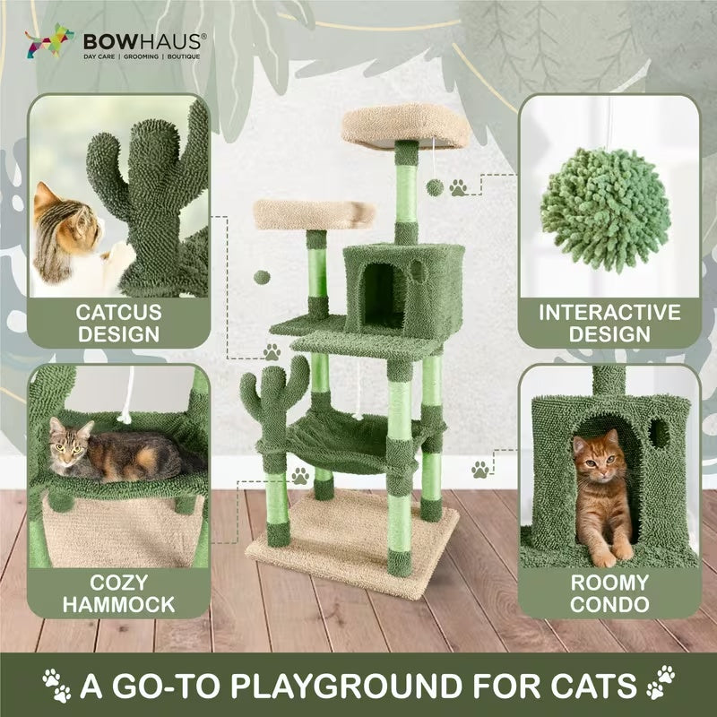 Cactus Cat Tower with Widened Perch and Scratching Posts, Multi-Level Indoor Cat Furniture in 37, 40, 58 or 70 Inch Size Options for Play and Rest