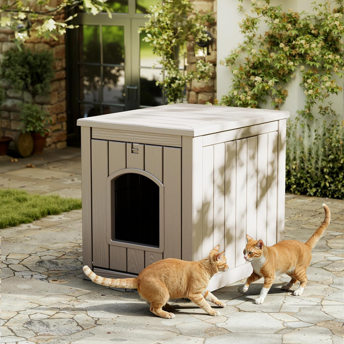 Cat Litter Cabinet End Table with Arched Entry, Hidden Litter Box Enclosure with Opening Front Panel for Indoor Homes in Light Brown or Black