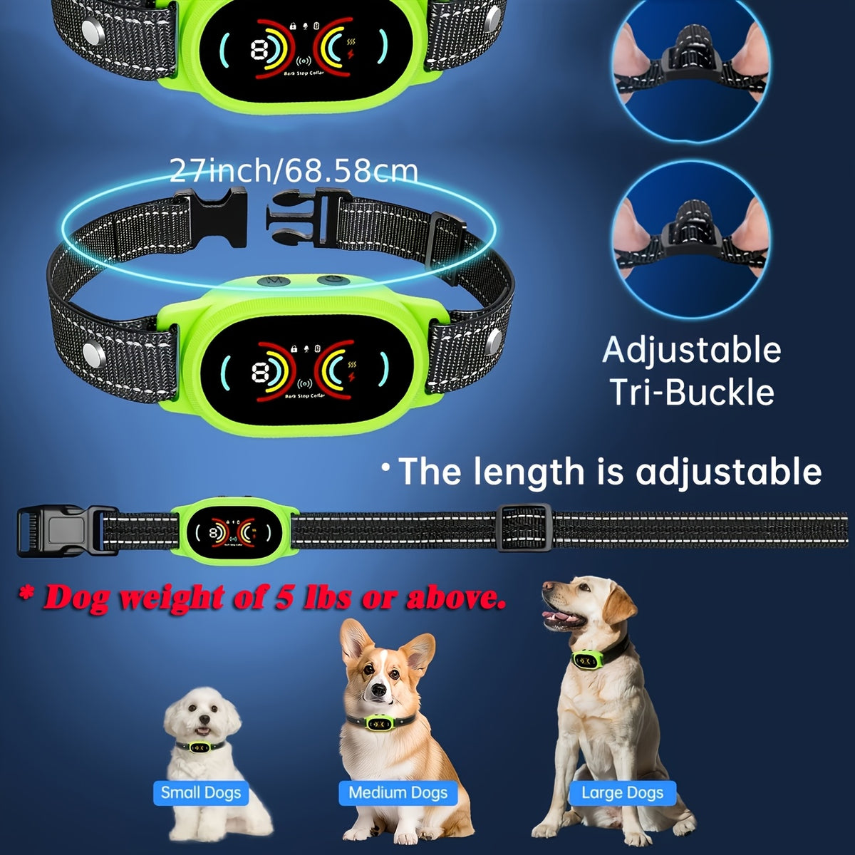 Rechargeable Dog Bark Collar with Beep and Vibration, 4 Selectable Modes and 3 Sensitivity Levels for Owner-Supervised Training, Six Color Options