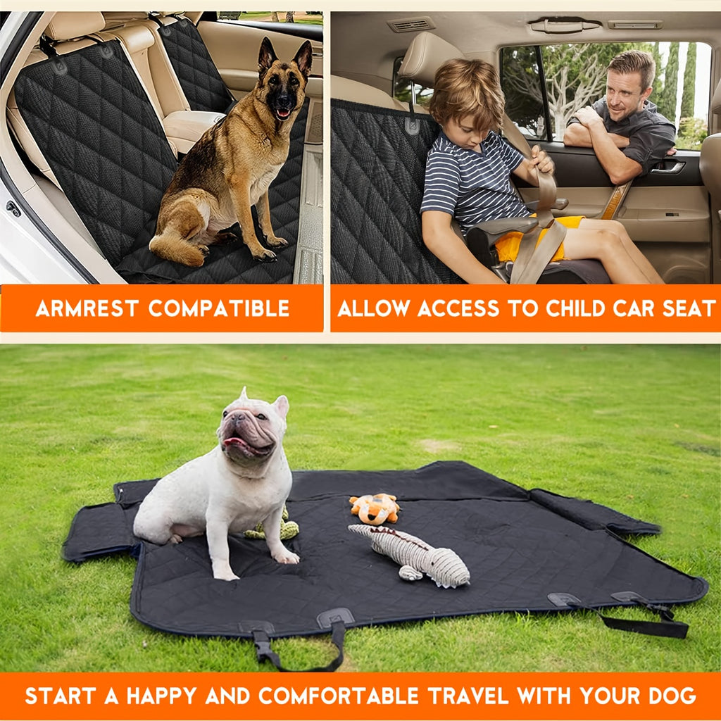 60/40 Split Bench Dog Car Seat Cover, Black Rear Seat Protector for Cars, Trucks and SUVs, Easy Cleanup for Daily Pet Travel and Family Road Trips