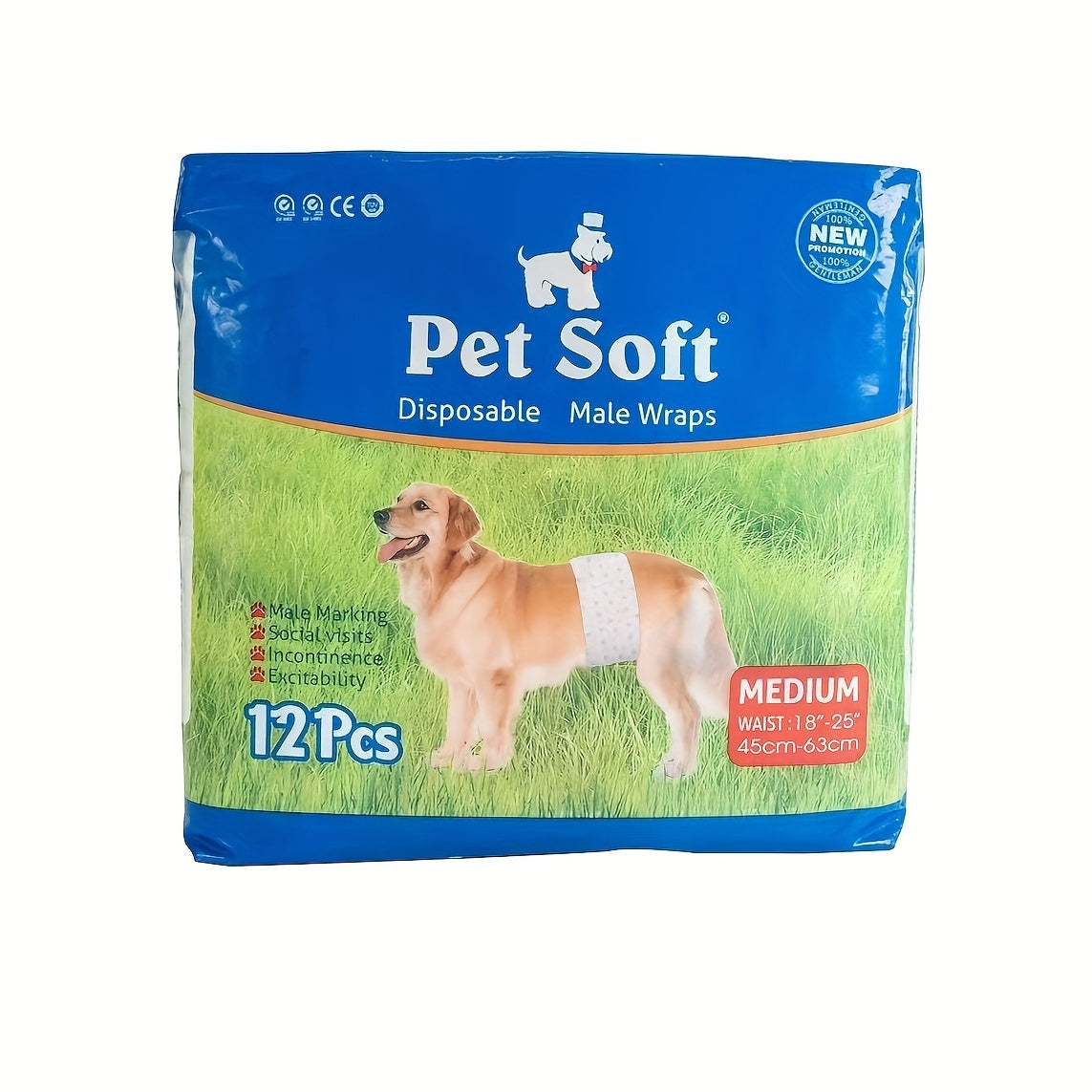 Disposable Dog Diapers 12 Pack with Adjustable Fasteners, Absorbent Male and Female S or M Options for Puppy Training, Senior Dog Accidents and Travel