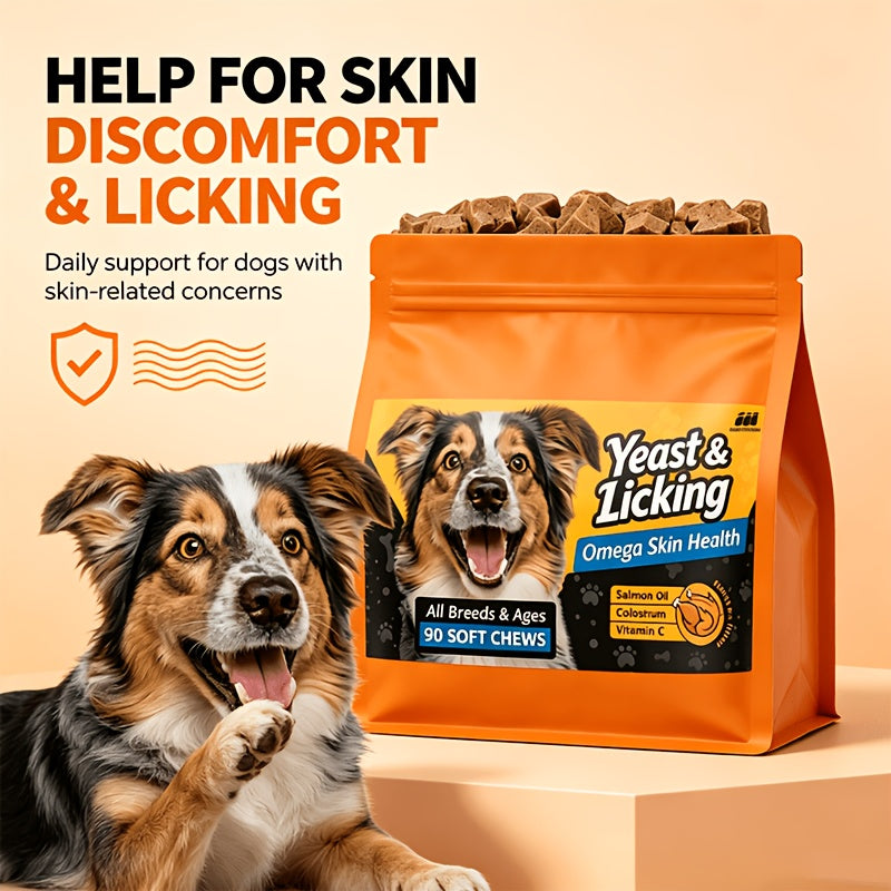 Dog Skin and Coat Chews with Omega 3 and Virgin Coconut Oil, Chicken Flavor Chewable Supplement for Everyday Canine Grooming Care