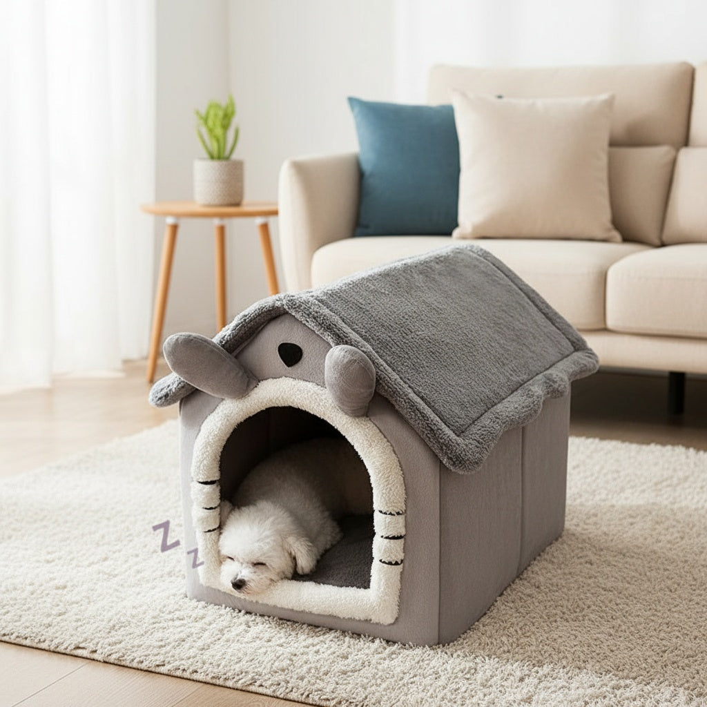 Washable Cat House for Indoor Cats and Small Dogs, Detachable Soft Polyester Cave Bed, Cozy Winter Pet Nest, Large 19.29 x 15.35 x 18.12 in