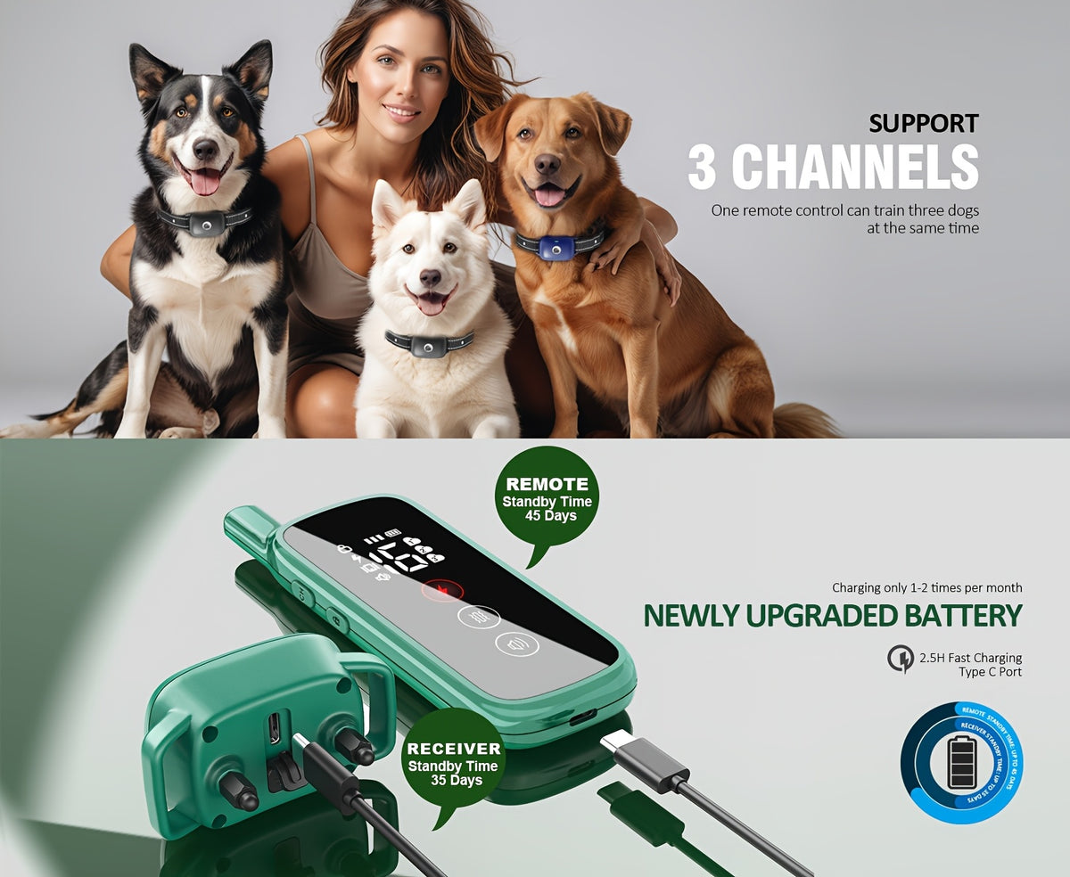 Multi-Dog Training Collar with Remote, Green Electronic Collar with 3 Training Modes and Icons for Medium and Large Dogs, 2 or 3 Dog Options