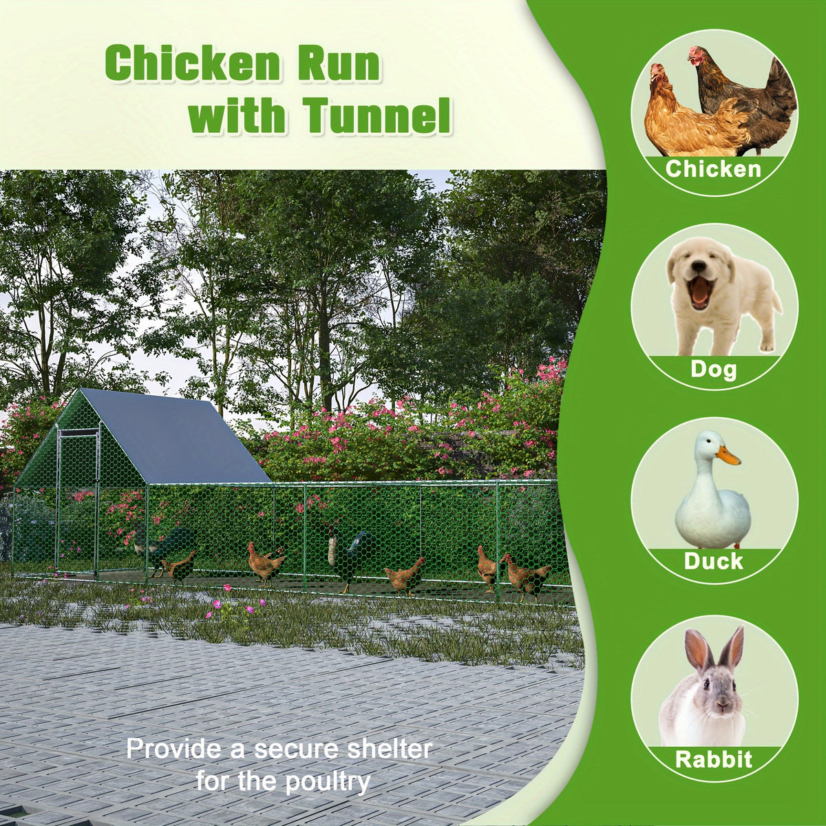 Large Metal Chicken Run with Lockable Door and UV-Resistant Cover, Steel Frame Poultry Enclosure with PVC-Coated Mesh for Backyard Hens and Ducks