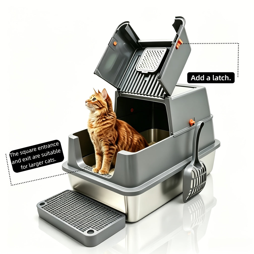 Flip-Top Stainless Steel Litter Box, XL High-Sided Metal Cat Tray with Enclosed and Upgraded Model Options for Indoor Cats and Multi-Cat Home Routines