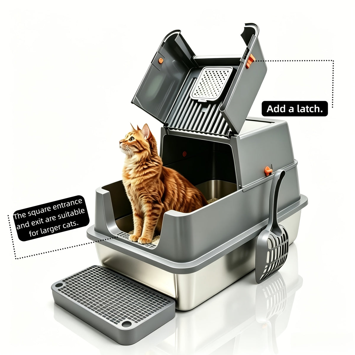Flip-Top Stainless Steel Litter Box, XL High-Sided Metal Cat Tray with Enclosed and Upgraded Model Options for Indoor Cats and Multi-Cat Home Routines