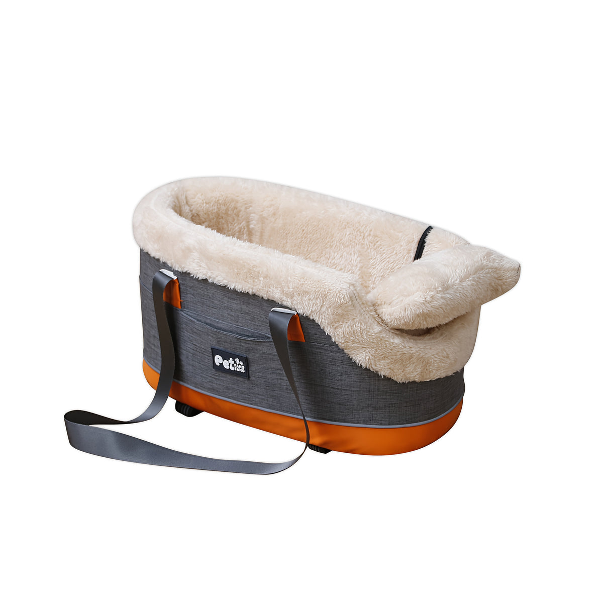 Center Console Dog Car Seat for Small Dogs and Cats up to 10 lbs, Plush-Lined Armrest Pet Travel Bag with Carry Straps, Khaki or Dark Gray