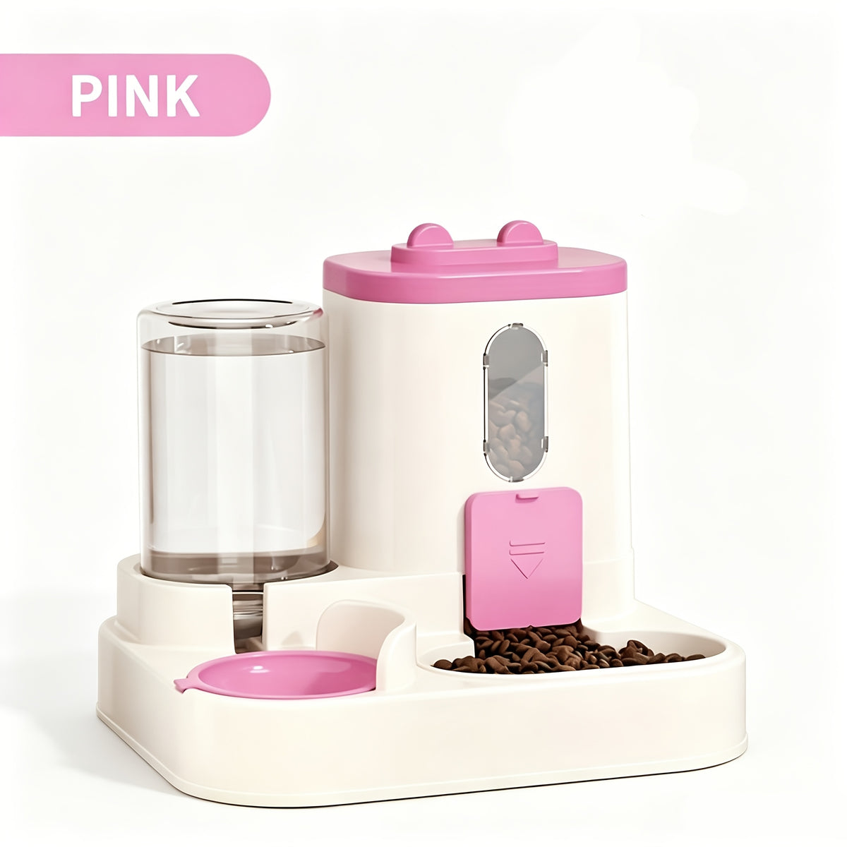 Automatic Pet Feeder 2-in-1 for Cats and Dogs, Non-Electric Space-Saving Feeding Station for Daily Pet Care in Pink, Grey or Light Yellow