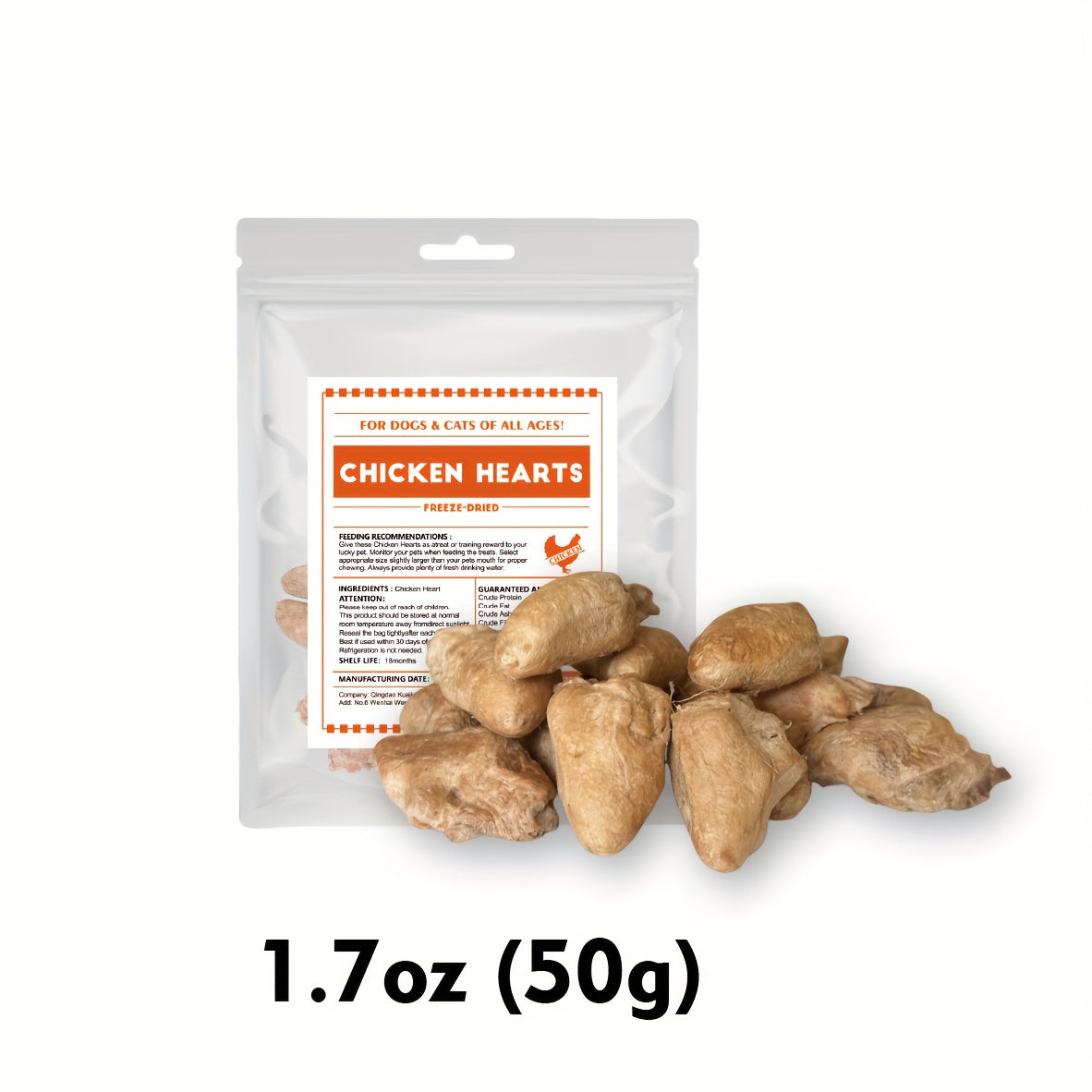 Chicken Heart Cat & Dog Treats, Freeze Dried Single Ingredient Training Rewards and Food Topper, Grain-Free Snacks in 50g, 200g or 300g Options