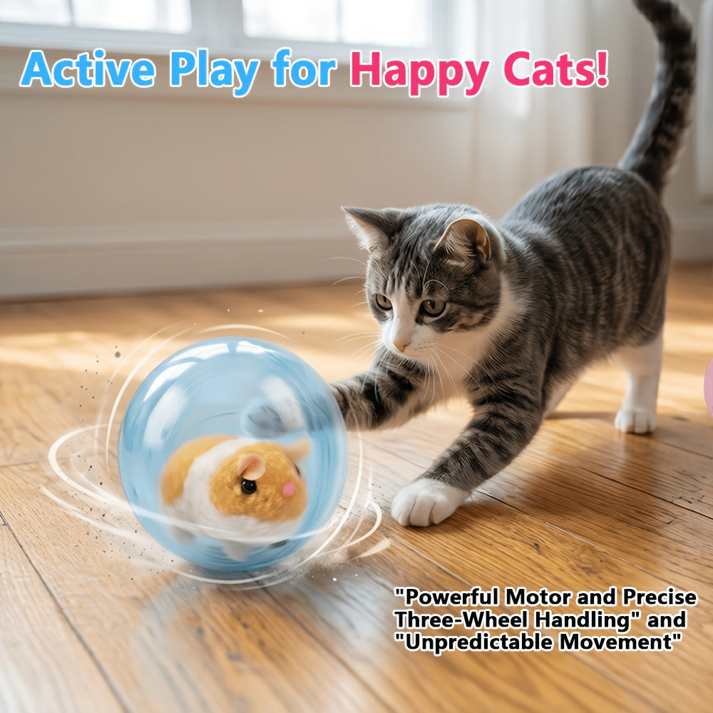 Motion Activated Cat Ball Toy, USB Powered Automatic Moving Pet Toy for Indoor Chase Play with Blue or Pink Rabbit and Squirrel Options