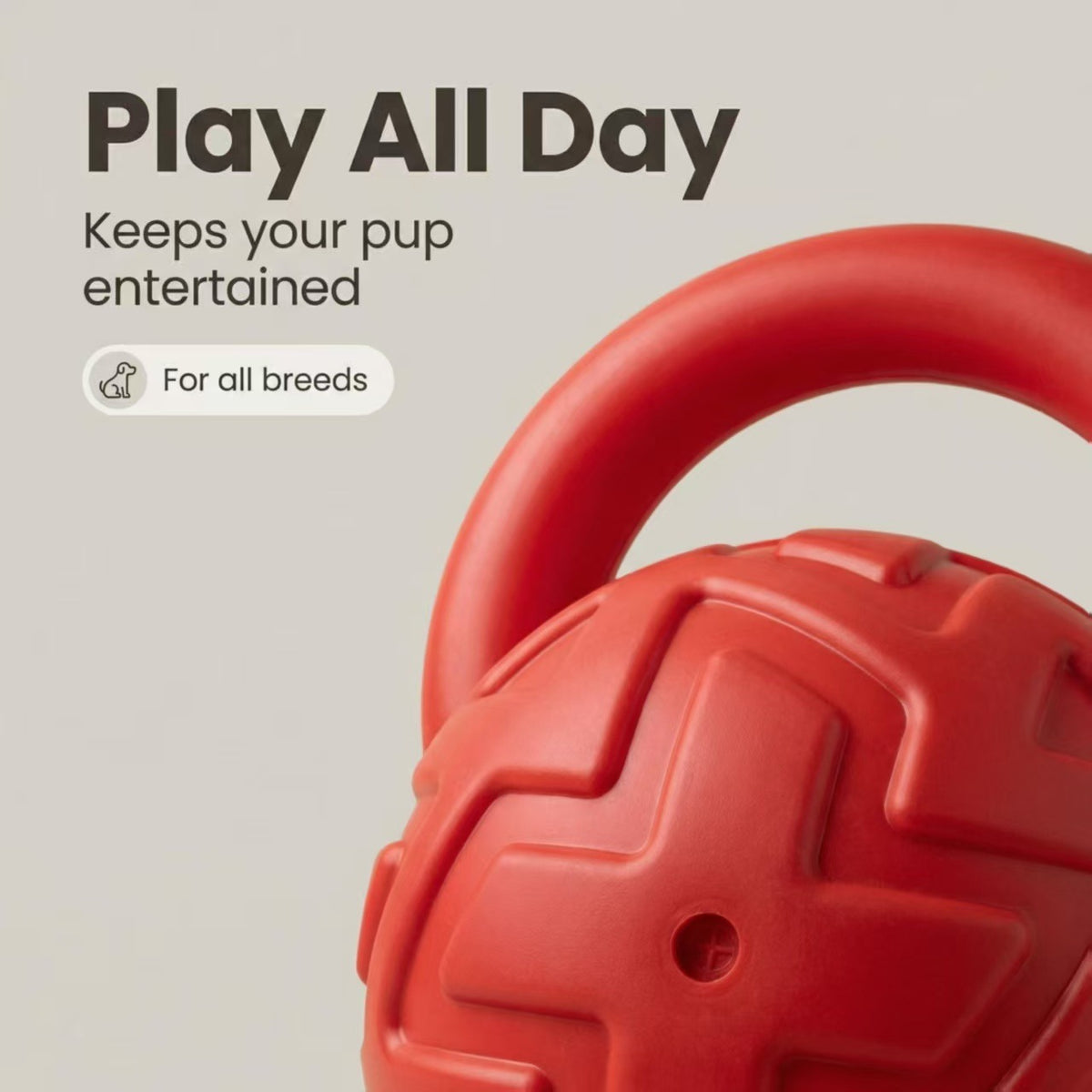 Kettlebell Squeaky Dog Toy with Loop Handle, Red Textured Vinyl Sound-Making Pet Toy for Supervised Fetch, Carry Games and Interactive Play