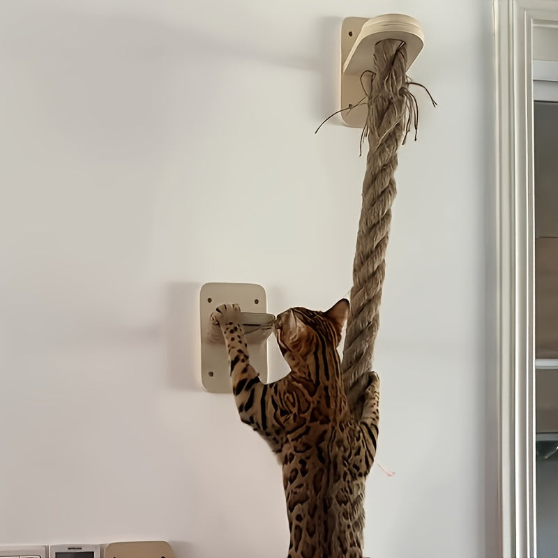 Wall-Mounted Cat Climbing Rope with Jumping Platform, Thick Natural Hemp Rope Indoor Cat Wall Accessory for Space-Saving Climbing and Play