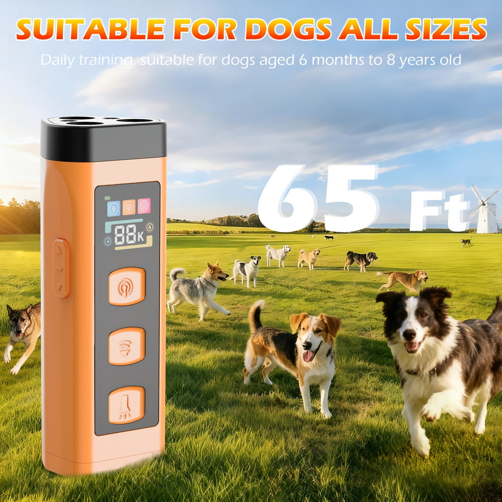 Ultrasonic Dog Bark Control Device with Bright Flashlight, Portable Orange Handheld Sound Wave Training Tool with USB for Supervised Use