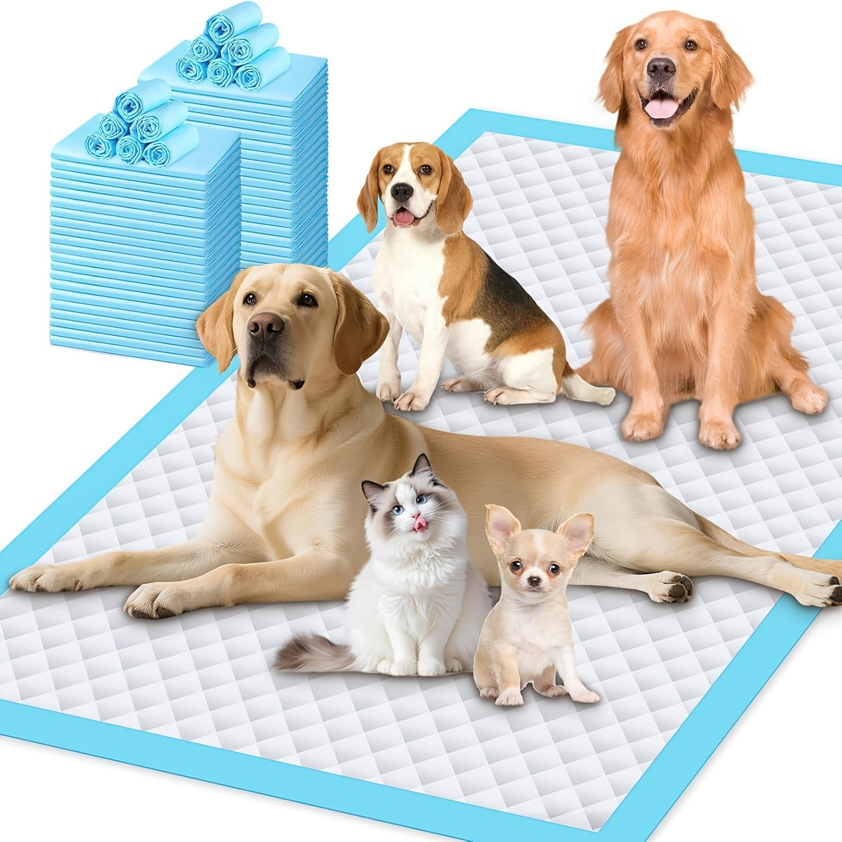 Dog Pee Pads with Diamond Quilted Surface, Disposable Absorbent Puppy Potty Training Pads with PE Backing, Multiple Sizes and 40 to 100 Count Options