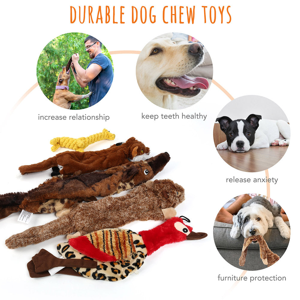 Stuffless Dog Toy Bundle, 5-Piece Squeaky Animal Plush Set with Cotton Rope, Machine Washable Toys for Supervised Fetch and Interactive Play