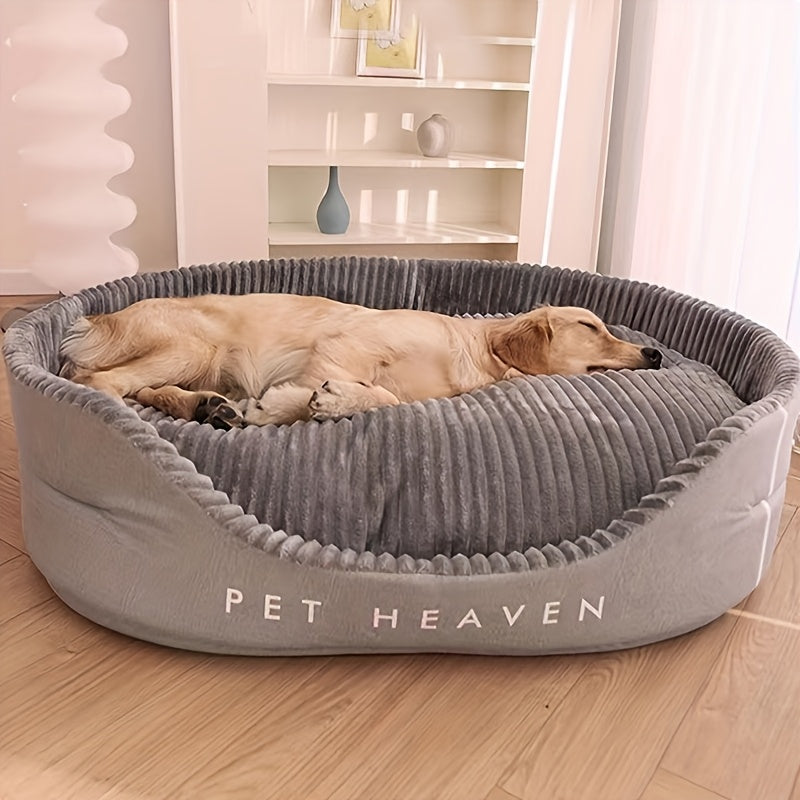 Reversible Dog Bed with Removable Mat, Grey Bolster Pet Bed with Ribbed Cushion and Lower Front Entry, Washable Indoor Lounger in Medium or Large