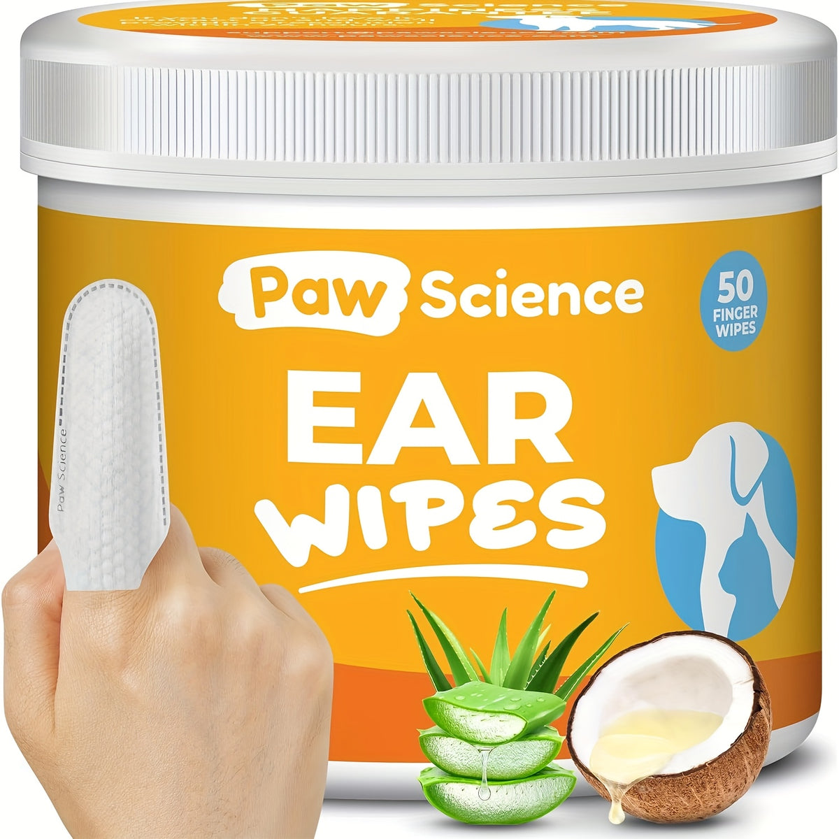 Dog Ear Cleaner Wipes with Coconut Scent, Finger Wipes for Routine Ear Grooming, with Separate Dental Wipes, Teeth Cleaning Kit and Eye Wipe Options