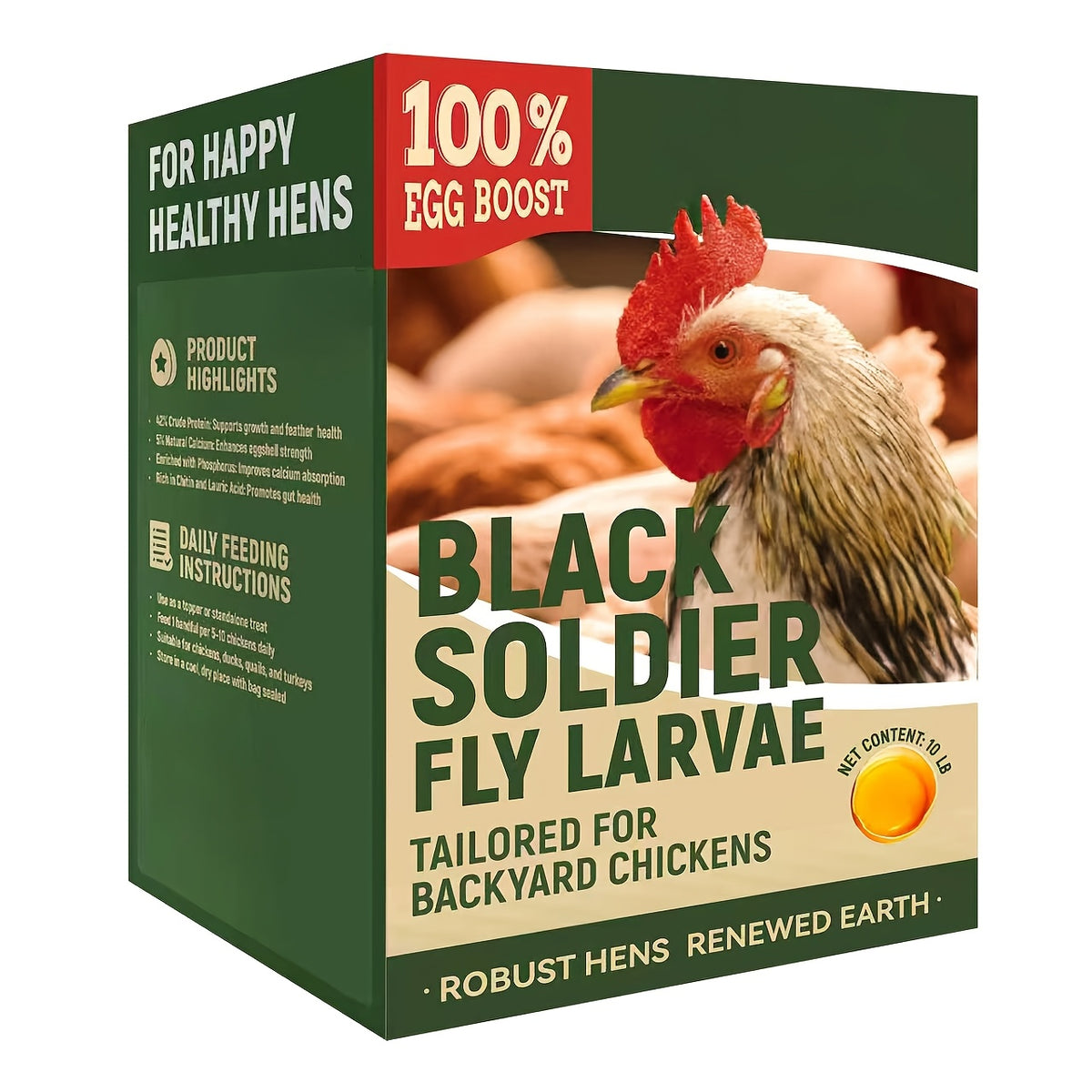Black Soldier Fly Larvae for Chickens, Dried Insect Treats with 43% Protein and 6% Calcium for Backyard Hens, Ducks and Quail, 2 5 or 10 lb